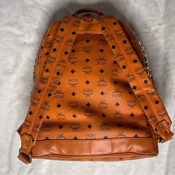 MCM Visetos Side Stud Large Stark Backpack Orange - Picture 4 of 15